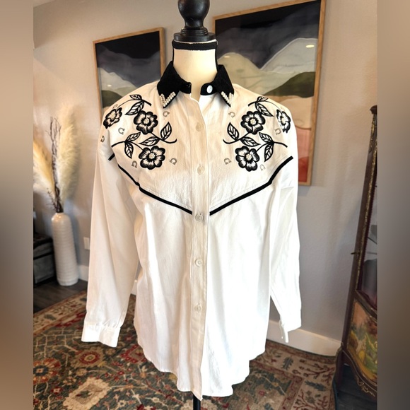 Vintage Jane Ashley Embroidered Western Shirt - Black and White - Picture 1 of 10